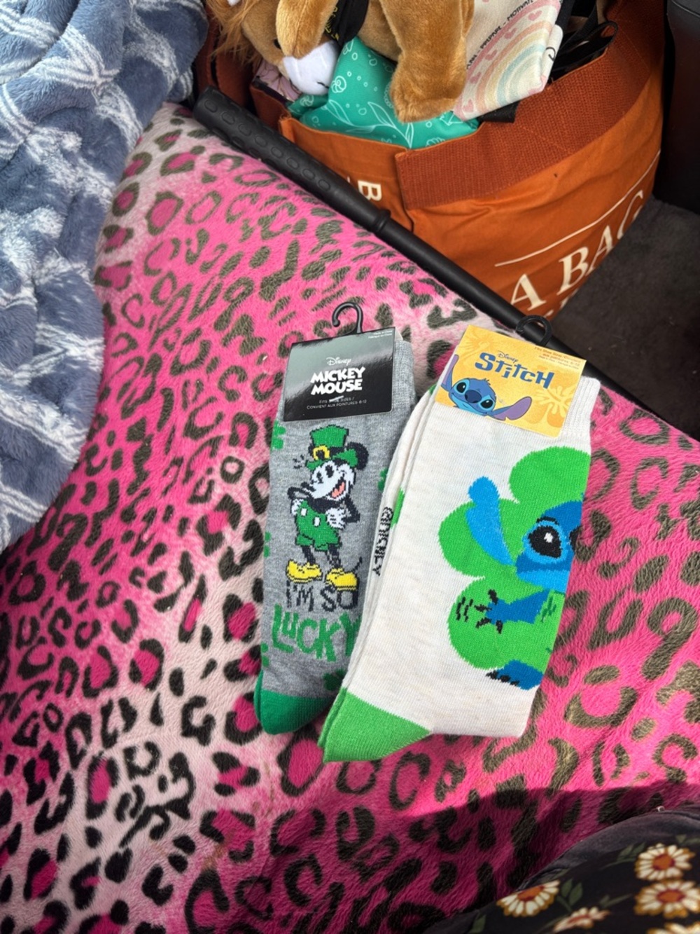Disney Mickey Mouse & Stitch Crew Socks - Green, Gray, White, Blue